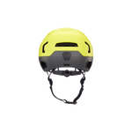 Rear view of a hyper green Hudson MIPS bike helmet.