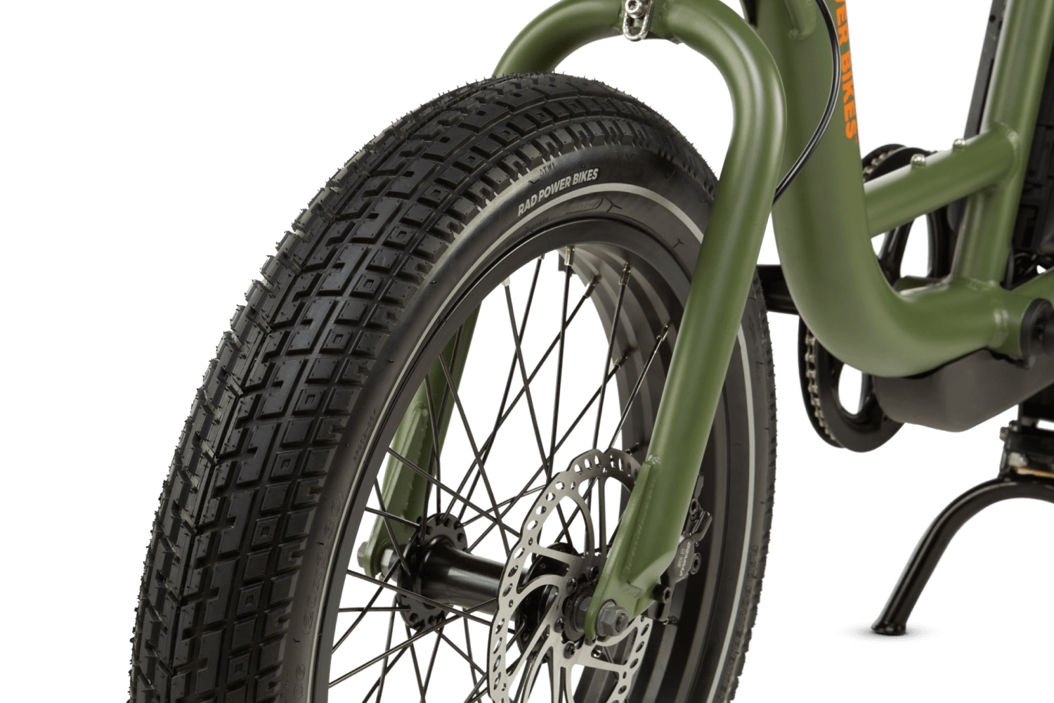 Right side of a blue RadRunner cargo utility ebike on a white background.