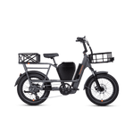 Side view of a RadRunner 3 Plus electric utility bike with a console, rear and front basket installed.