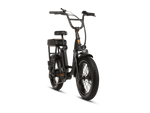 Right angle of a matte black RadRunner electric cargo utility bike on a white background.